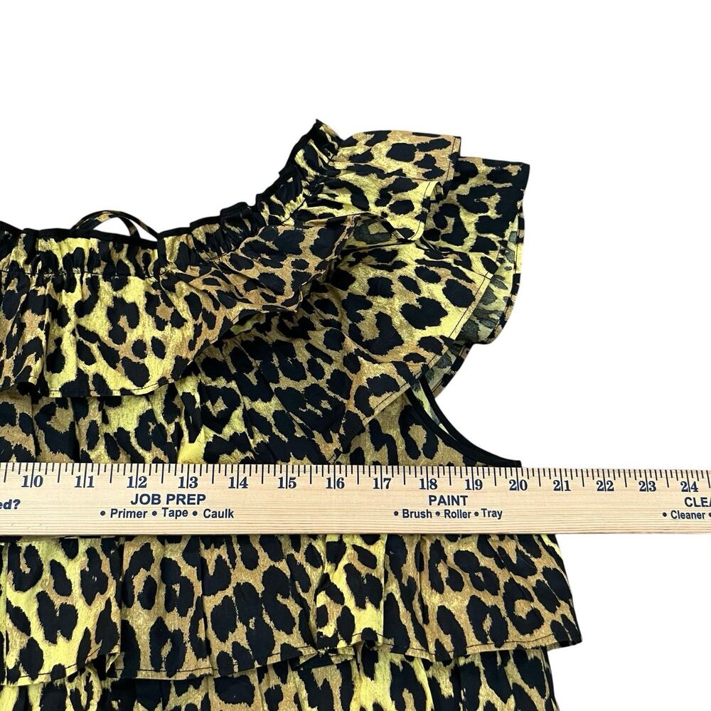 Ganni Leopard Print Blouse 38EU/Medium Tiered Ruffle Open Back Flutter Sleeve - Picture 9 of 10